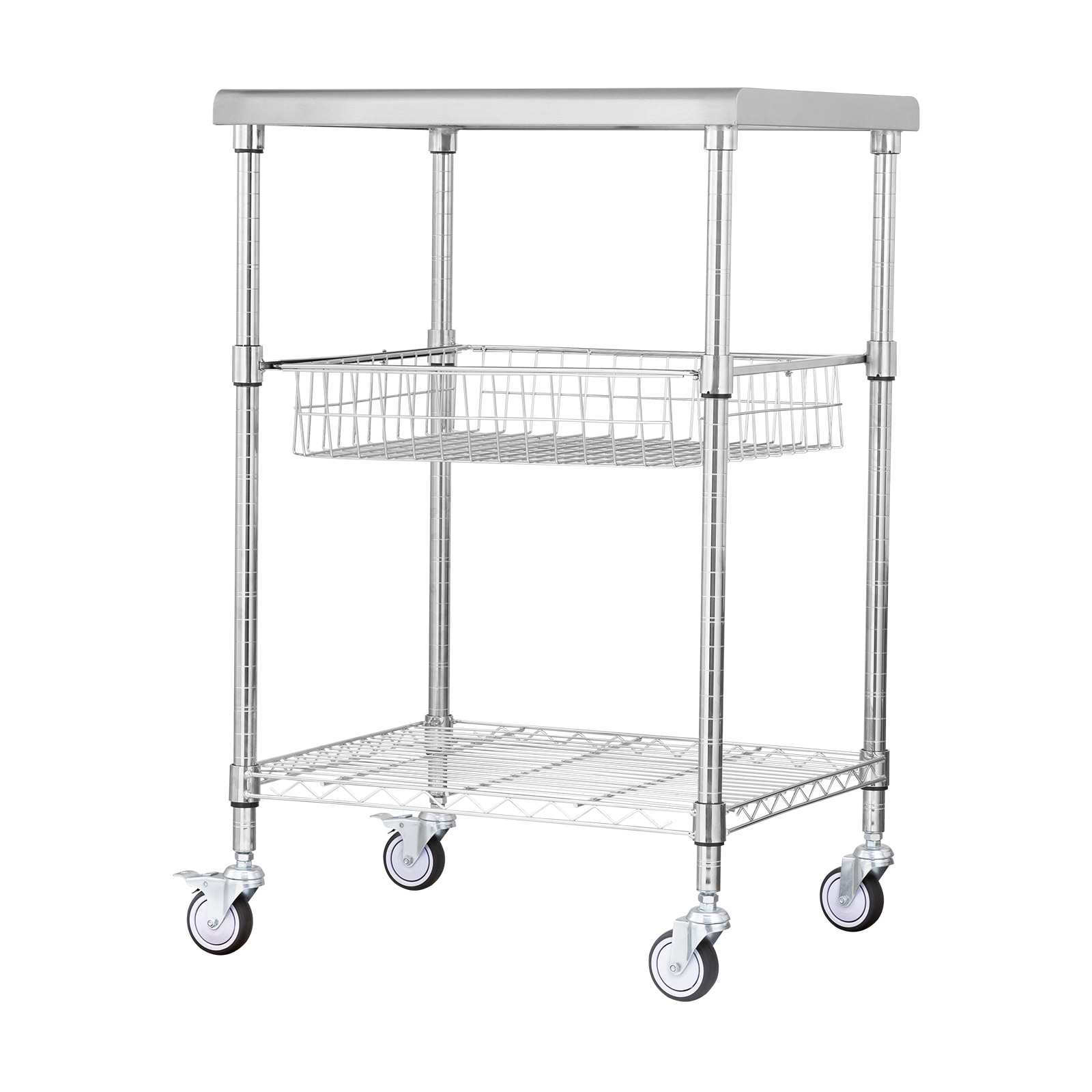 3-tier Rolling Utility Cart With 6 Hooks For Kitchen Storage_voghion.com